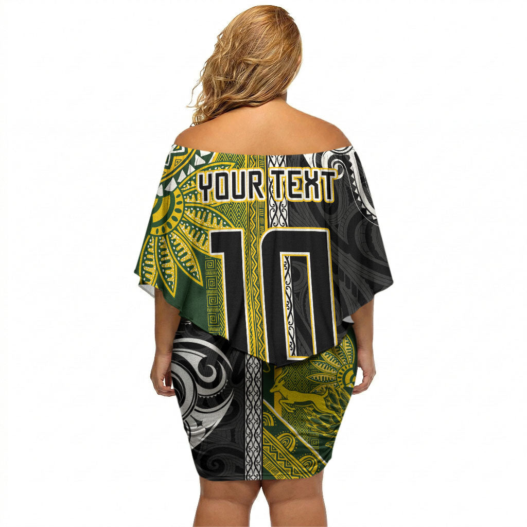 Custom Rugby New Zealand and South Africa Off Shoulder Short Dress Greatest Rivalry Silver Fern and Antelope