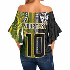 Custom Rugby New Zealand and South Africa Off Shoulder Wrap Waist Top Greatest Rivalry Silver Fern and Antelope