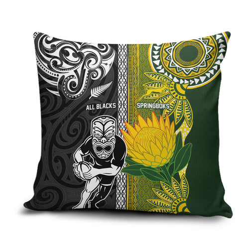 Rugby New Zealand and South Africa Pillow Cover Greatest Rivalry Silver Fern and Antelope