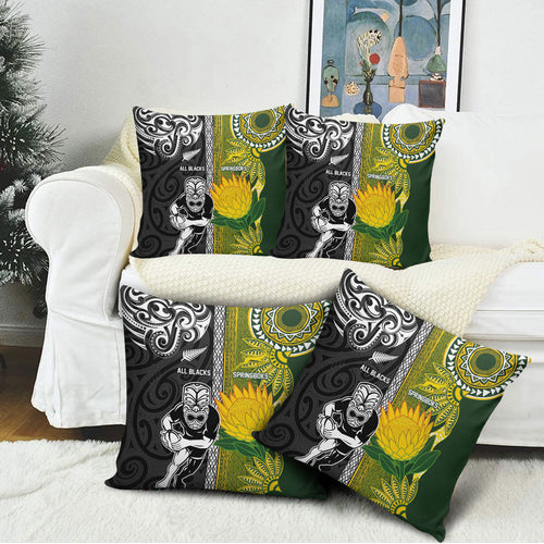Rugby New Zealand and South Africa Pillow Cover Greatest Rivalry Silver Fern and Antelope