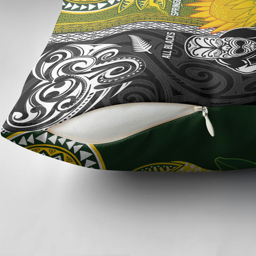 Rugby New Zealand and South Africa Pillow Cover Greatest Rivalry Silver Fern and Antelope