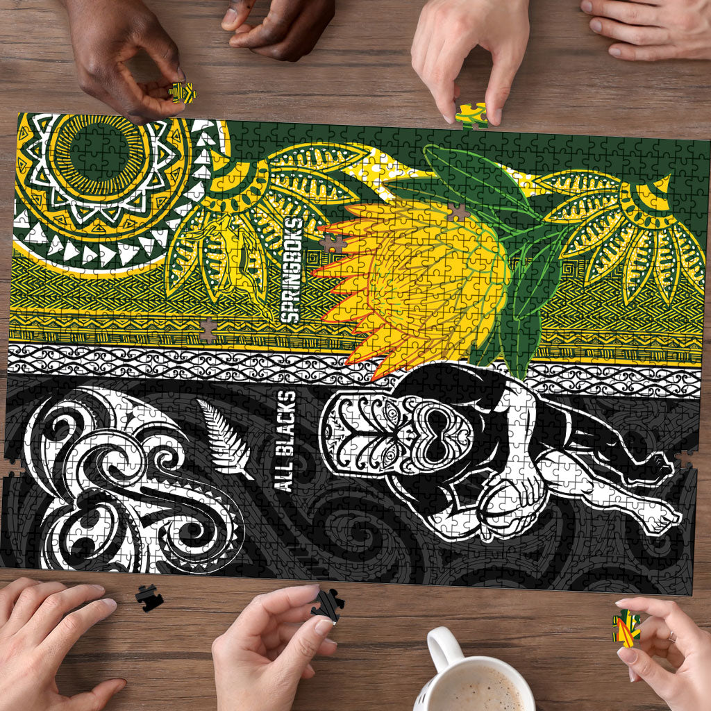 Rugby New Zealand and South Africa Puzzle Greatest Rivalry Silver Fern and Antelope
