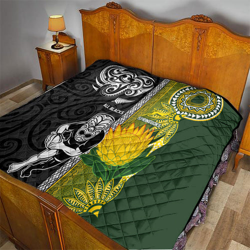 Rugby New Zealand and South Africa Quilt Greatest Rivalry Silver Fern and Antelope