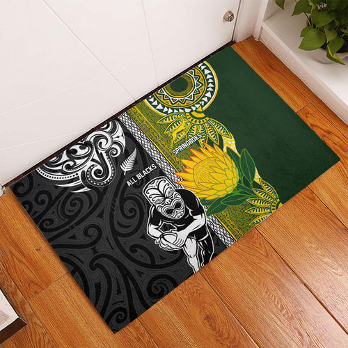 Rugby New Zealand and South Africa Rubber Doormat Greatest Rivalry Silver Fern and Antelope