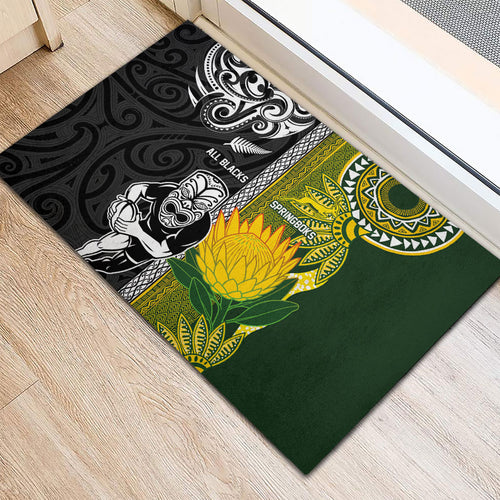 Rugby New Zealand and South Africa Rubber Doormat Greatest Rivalry Silver Fern and Antelope