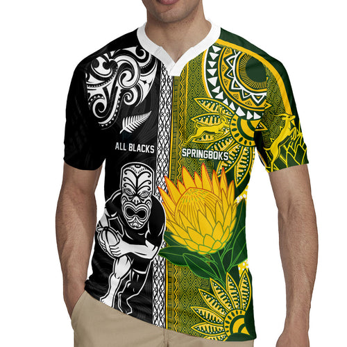 Custom Rugby New Zealand and South Africa Rugby Jersey Greatest Rivalry Silver Fern and Antelope