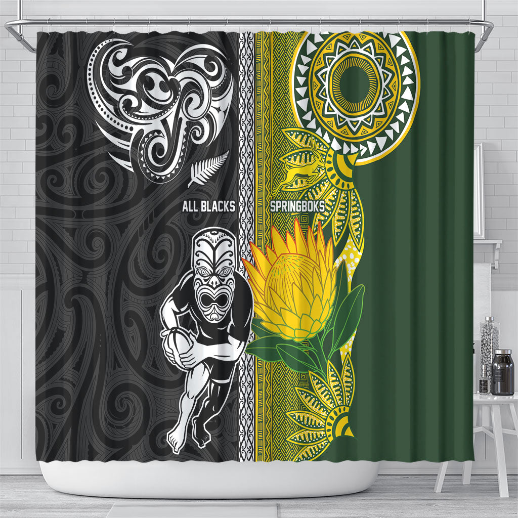 Rugby New Zealand and South Africa Shower Curtain Greatest Rivalry Silver Fern and Antelope