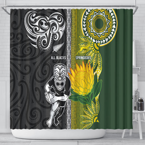 Rugby New Zealand and South Africa Shower Curtain Greatest Rivalry Silver Fern and Antelope