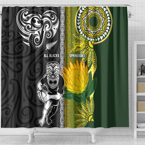 Rugby New Zealand and South Africa Shower Curtain Greatest Rivalry Silver Fern and Antelope