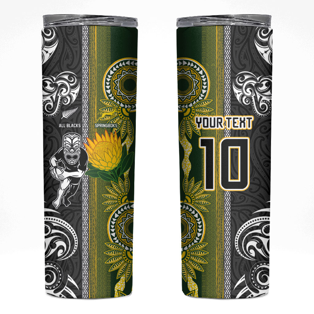Custom Rugby New Zealand and South Africa Skinny Tumbler Greatest Rivalry Silver Fern and Antelope