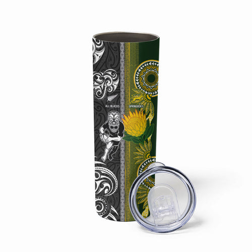 Custom Rugby New Zealand and South Africa Skinny Tumbler Greatest Rivalry Silver Fern and Antelope