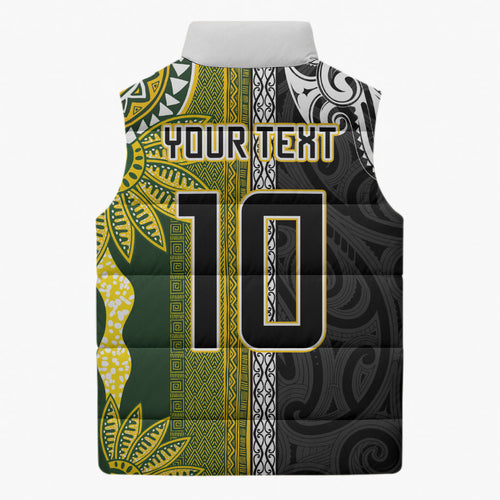 Custom Rugby New Zealand and South Africa Sleeveless Puffer Jacket Greatest Rivalry Silver Fern and Antelope