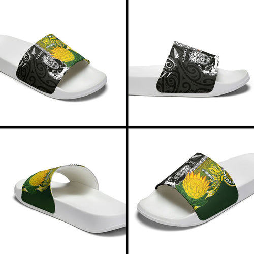 Rugby New Zealand and South Africa Slide Sandals Greatest Rivalry Silver Fern and Antelope
