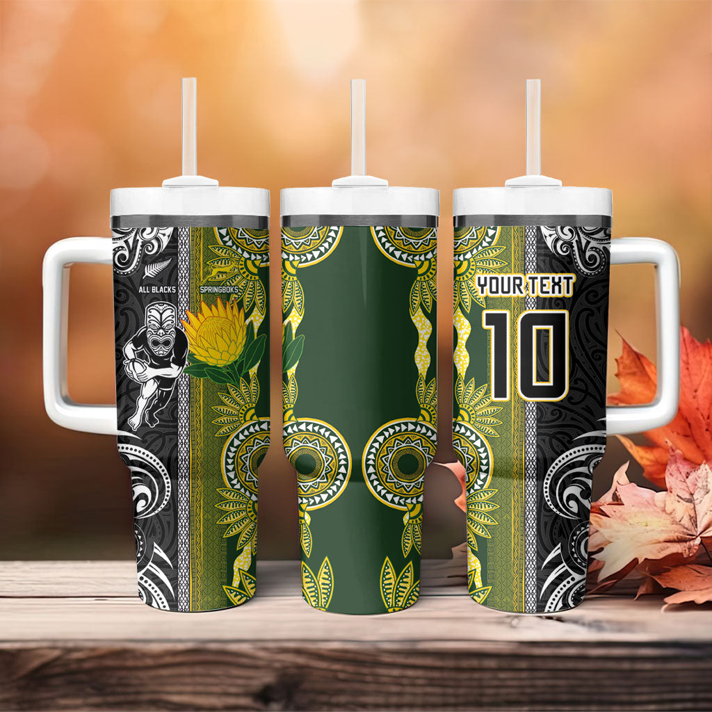 Custom Rugby New Zealand and South Africa Tumbler With Handle Greatest Rivalry Silver Fern and Antelope