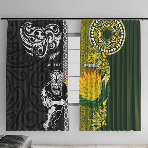 Rugby New Zealand and South Africa Window Curtain Greatest Rivalry Silver Fern and Antelope