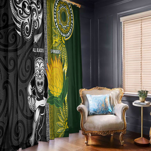 Rugby New Zealand and South Africa Window Curtain Greatest Rivalry Silver Fern and Antelope