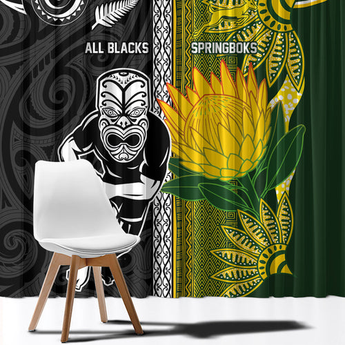 Rugby New Zealand and South Africa Window Curtain Greatest Rivalry Silver Fern and Antelope