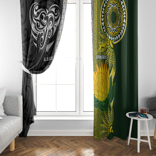 Rugby New Zealand and South Africa Window Curtain Greatest Rivalry Silver Fern and Antelope