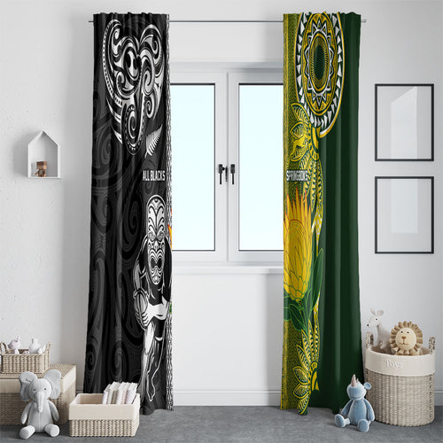 Rugby New Zealand and South Africa Window Curtain Greatest Rivalry Silver Fern and Antelope