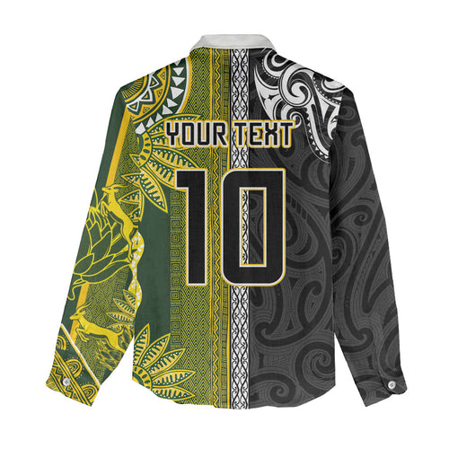 Custom Rugby New Zealand and South Africa Women Casual Shirt Greatest Rivalry Silver Fern and Antelope