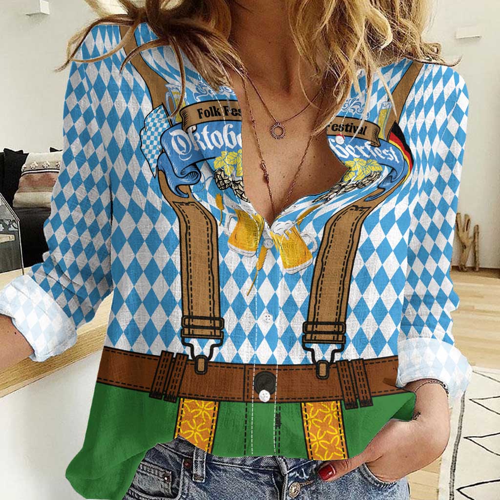 Oktoberfest Women Casual Shirt Beer Festival Spirit Lederhosen Costume Style - Aussie Hoodie