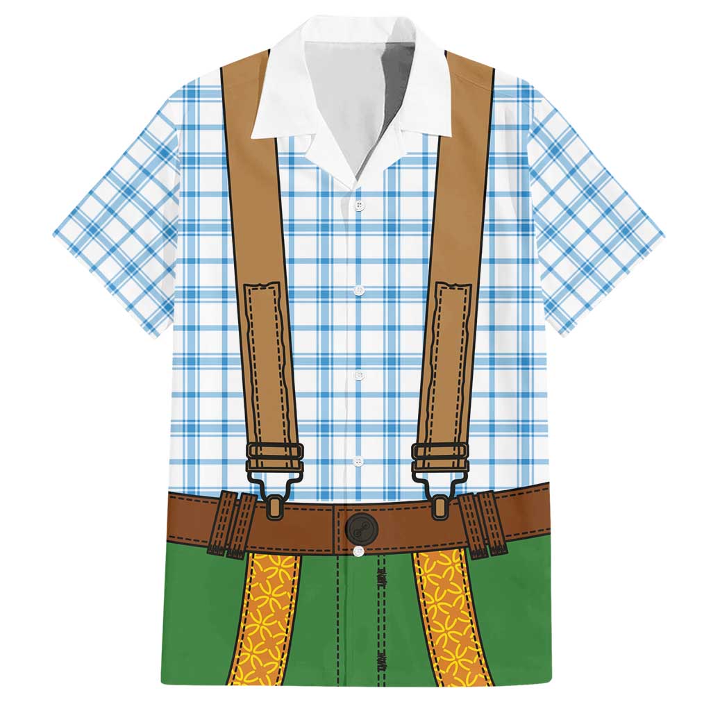 Bavarian Lederhosen Costume Style Hawaiian Shirt Blue Caro Pattern - Aussie Hoodie