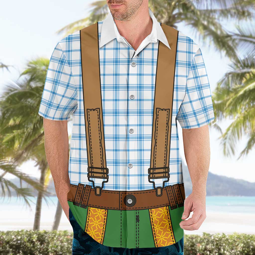 Bavarian Lederhosen Costume Style Hawaiian Shirt Blue Caro Pattern - Aussie Hoodie