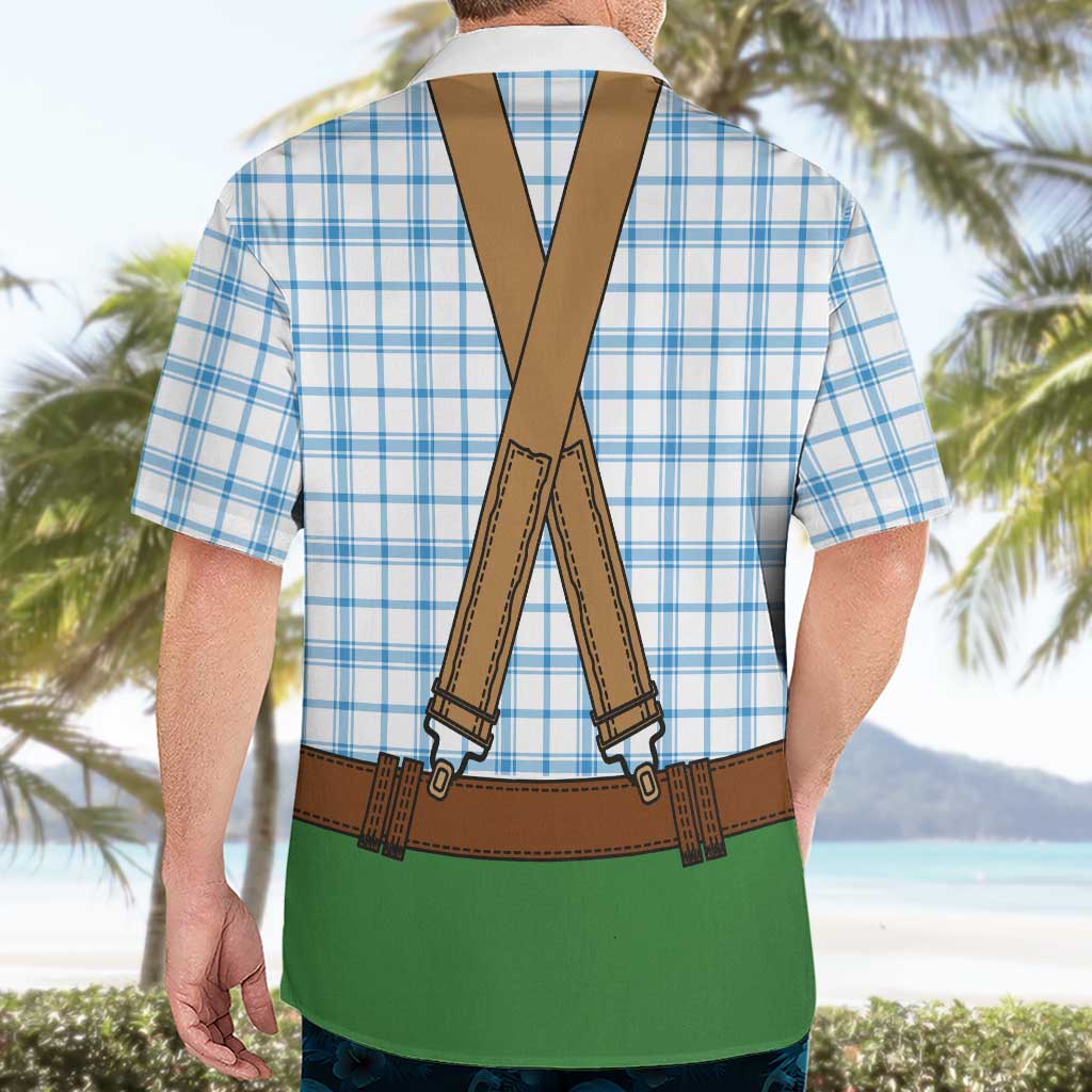 Bavarian Lederhosen Costume Style Hawaiian Shirt Blue Caro Pattern - Aussie Hoodie