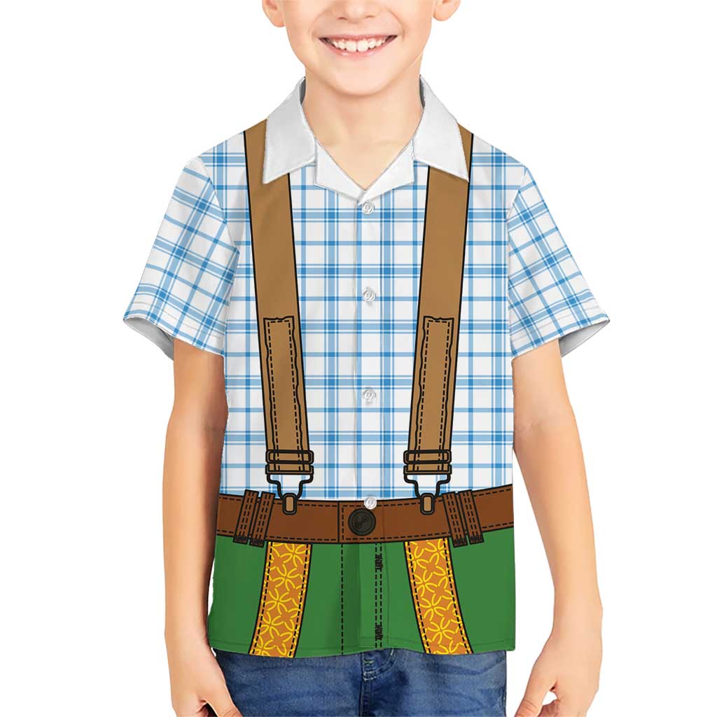 Bavarian Lederhosen Costume Style Hawaiian Shirt Blue Caro Pattern - Aussie Hoodie