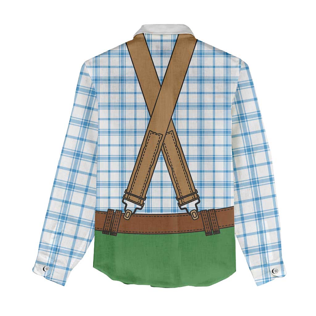 Bavarian Lederhosen Costume Style Women Casual Shirt Blue Caro Pattern - Aussie Hoodie