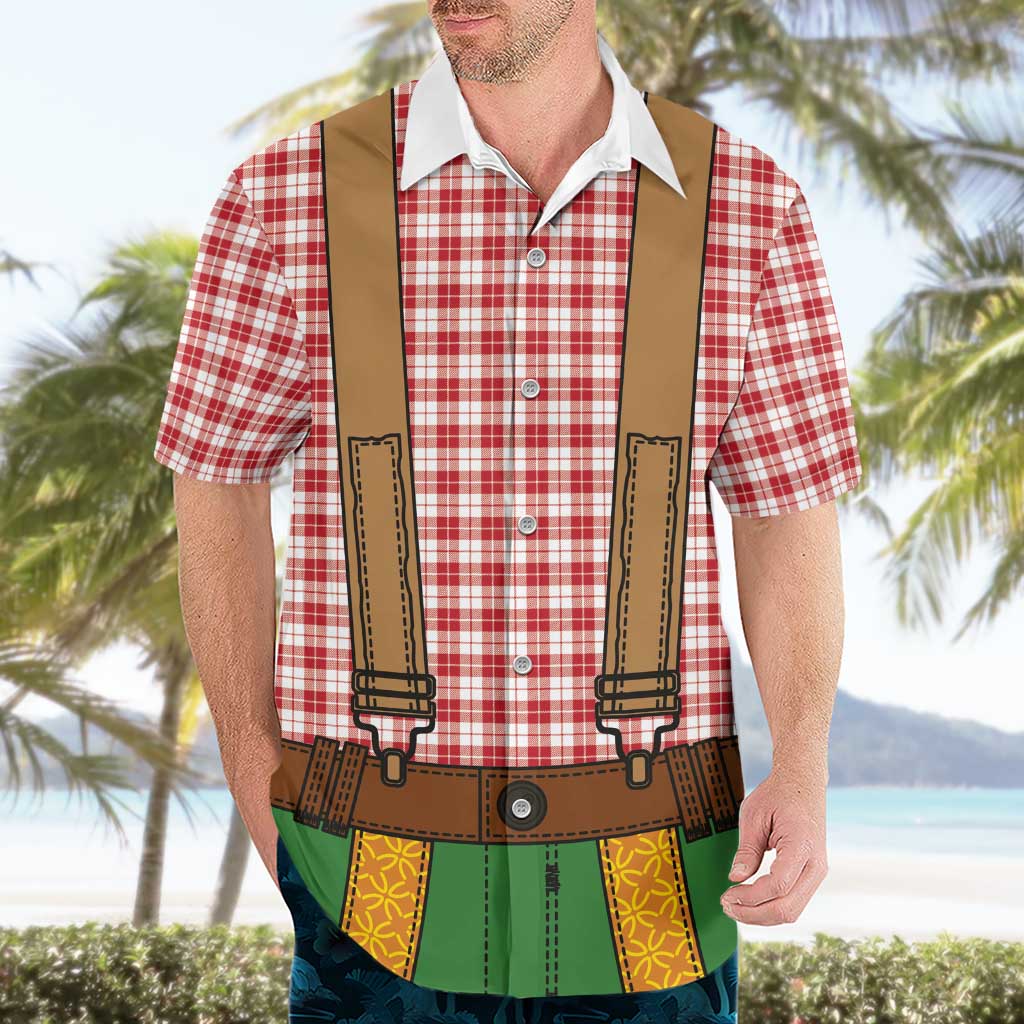 Bavarian Lederhosen Costume Style Hawaiian Shirt Red Caro Pattern - Aussie Hoodie