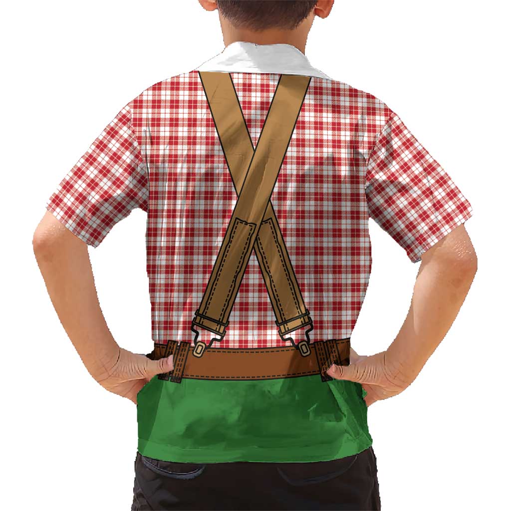 Bavarian Lederhosen Costume Style Kid Hawaiian Shirt Red Caro Pattern - Aussie Hoodie