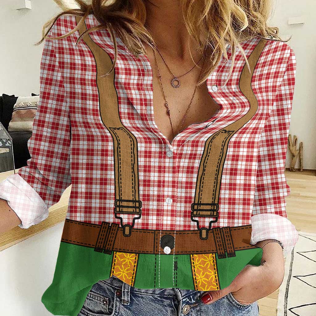 Bavarian Lederhosen Costume Style Women Casual Shirt Red Caro Pattern - Aussie Hoodie