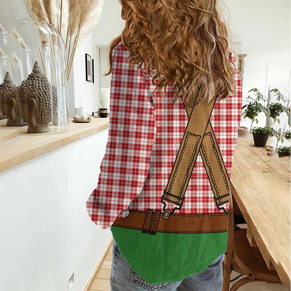 Bavarian Lederhosen Costume Style Women Casual Shirt Red Caro Pattern - Aussie Hoodie