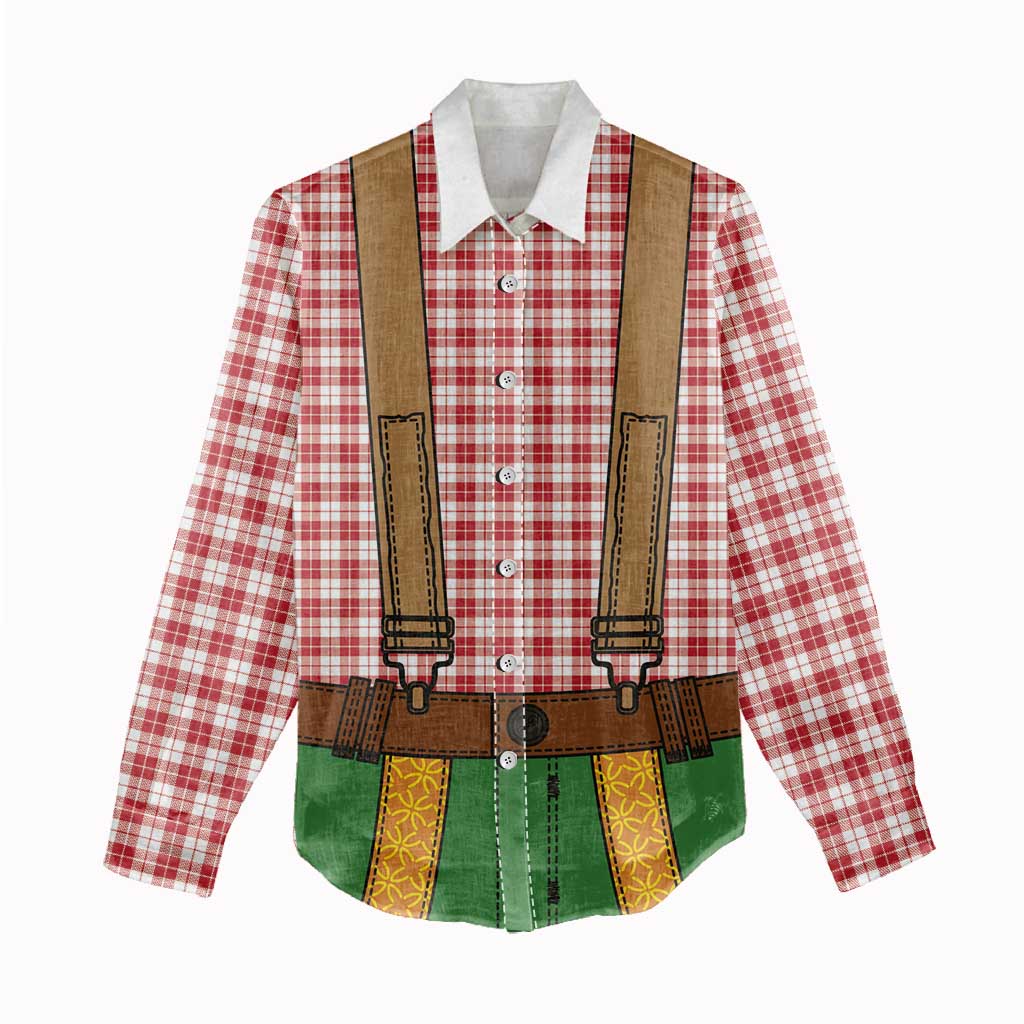 Bavarian Lederhosen Costume Style Women Casual Shirt Red Caro Pattern - Aussie Hoodie