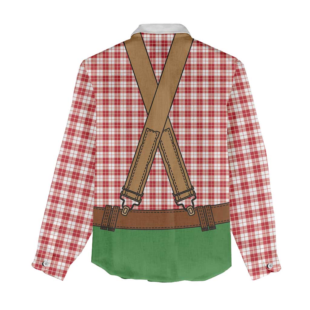 Bavarian Lederhosen Costume Style Women Casual Shirt Red Caro Pattern - Aussie Hoodie