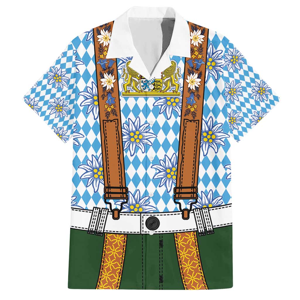 Bavarian Lederhosen Costume Style Hawaiian Shirt Edelweiss Rautenflagge Pattern - Aussie Hoodie