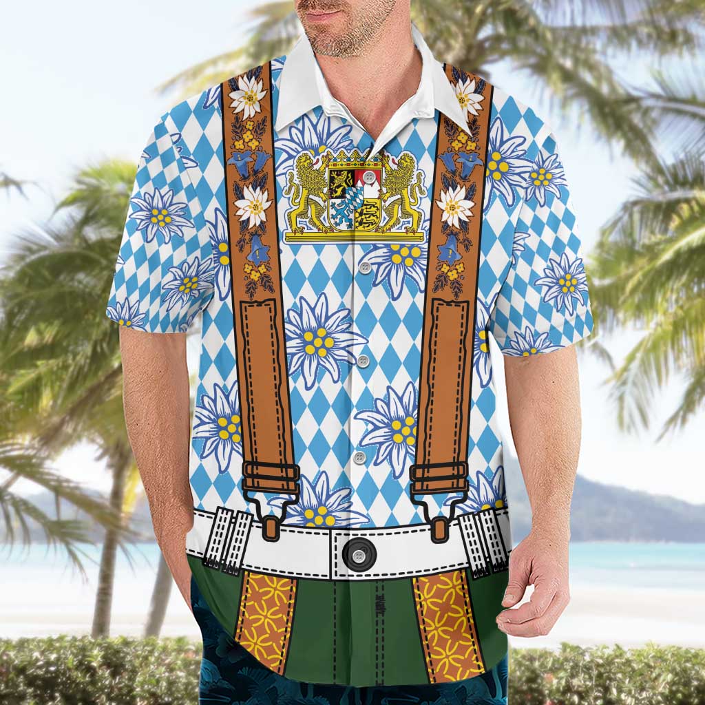 Bavarian Lederhosen Costume Style Hawaiian Shirt Edelweiss Rautenflagge Pattern - Aussie Hoodie