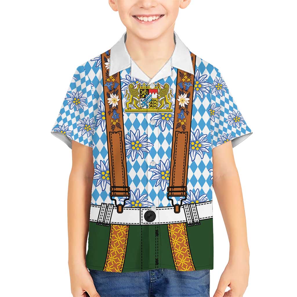 Bavarian Lederhosen Costume Style Kid Hawaiian Shirt Edelweiss Rautenflagge Pattern - Aussie Hoodie