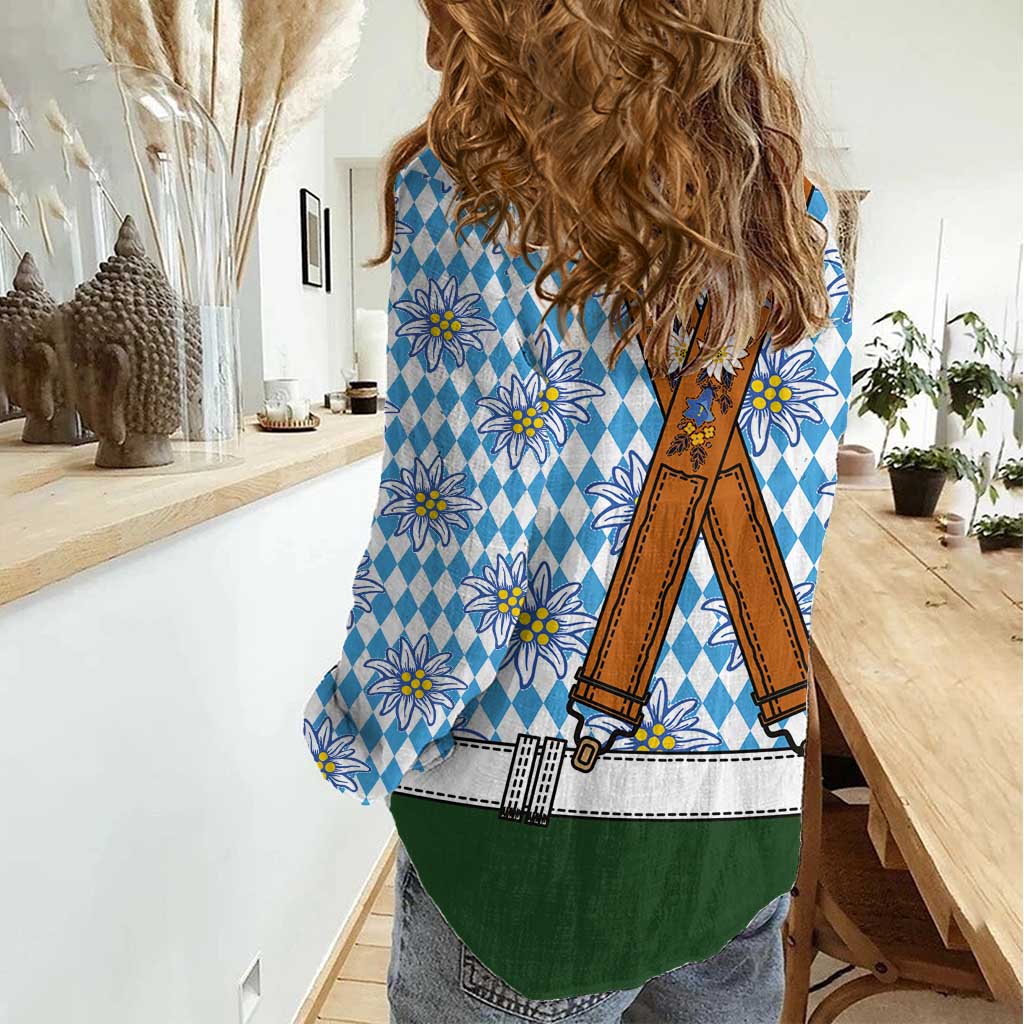 Bavarian Lederhosen Costume Style Women Casual Shirt Edelweiss Rautenflagge Pattern - Aussie Hoodie