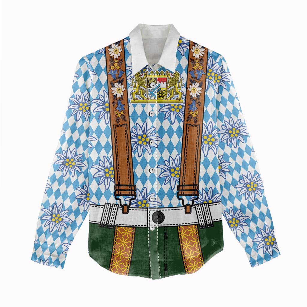 Bavarian Lederhosen Costume Style Women Casual Shirt Edelweiss Rautenflagge Pattern - Aussie Hoodie