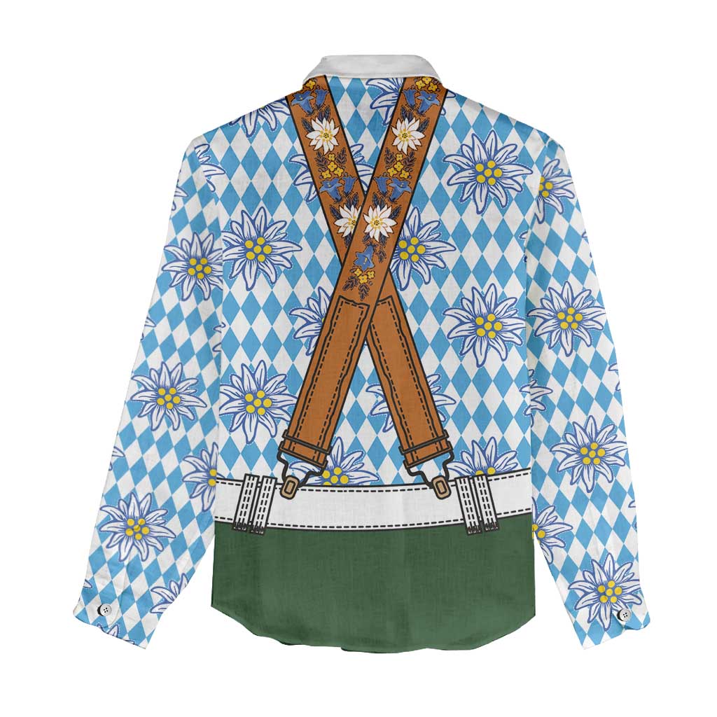 Bavarian Lederhosen Costume Style Women Casual Shirt Edelweiss Rautenflagge Pattern - Aussie Hoodie