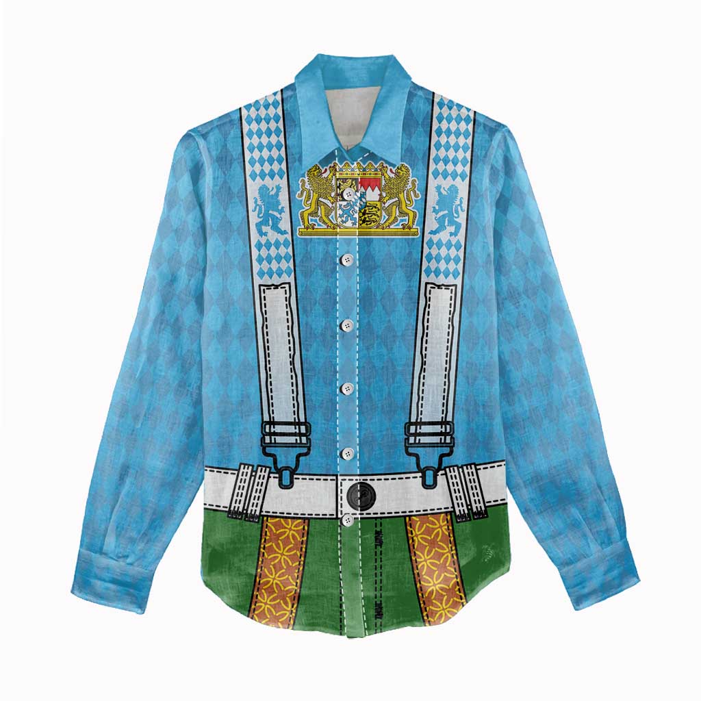 Bavarian Lederhosen Costume Style Women Casual Shirt Lions Rautenflagge Pattern - Aussie Hoodie