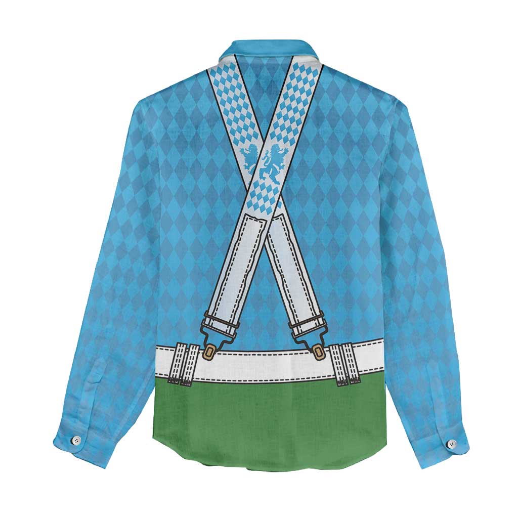 Bavarian Lederhosen Costume Style Women Casual Shirt Lions Rautenflagge Pattern - Aussie Hoodie