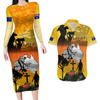 Australia ANZAC Day Couples Matching Long Sleeve Bodycon Dress and Hawaiian Shirt Gallipoli Lest We Forget