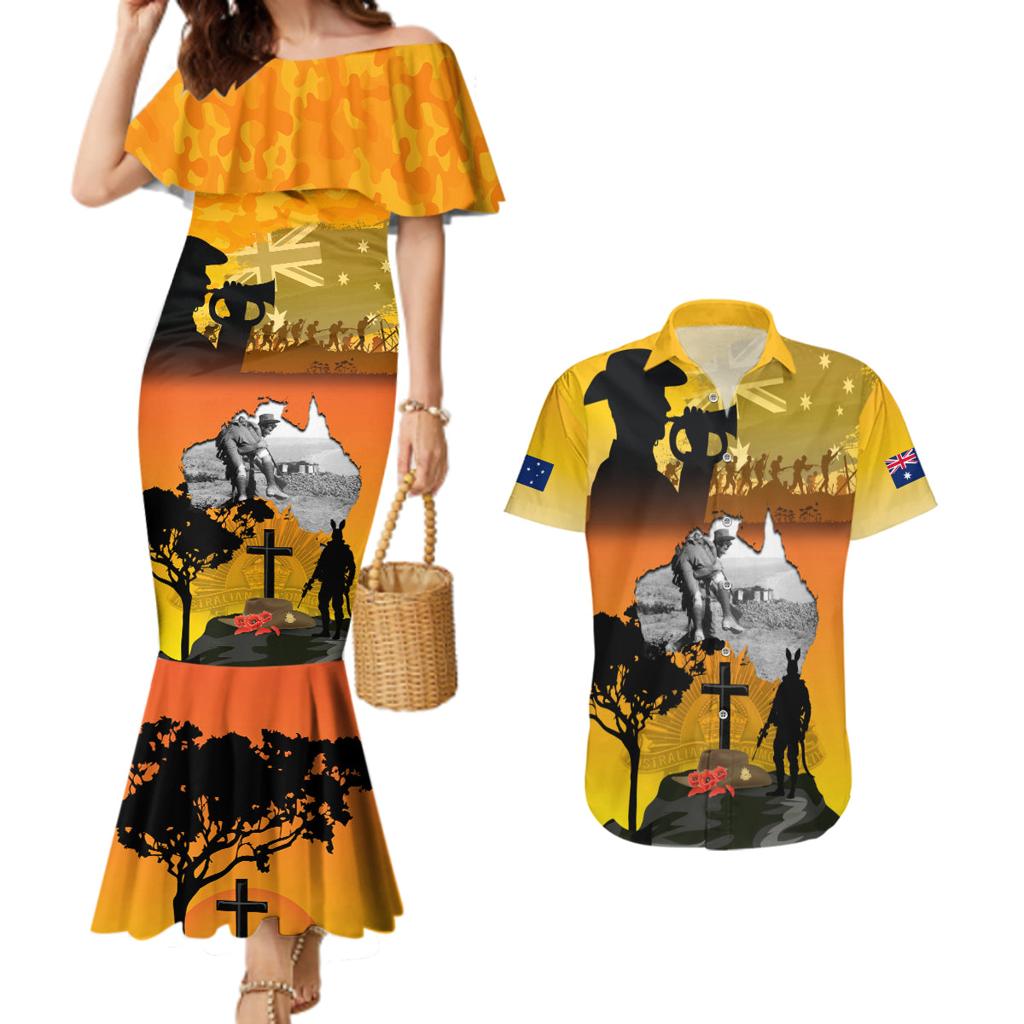 Australia ANZAC Day Couples Matching Mermaid Dress and Hawaiian Shirt Gallipoli Lest We Forget