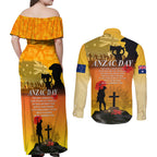 Australia ANZAC Day Couples Matching Off Shoulder Maxi Dress and Long Sleeve Button Shirt Gallipoli Lest We Forget