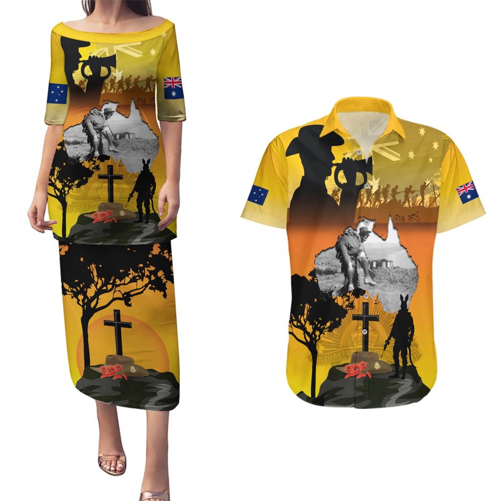 Australia ANZAC Day Couples Matching Puletasi and Hawaiian Shirt Gallipoli Lest We Forget