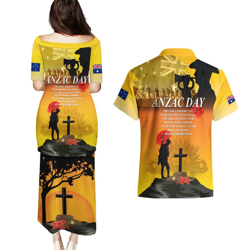 Australia ANZAC Day Couples Matching Puletasi and Hawaiian Shirt Gallipoli Lest We Forget