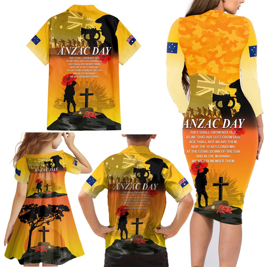 Australia ANZAC Day Family Matching Long Sleeve Bodycon Dress and Hawaiian Shirt Gallipoli Lest We Forget